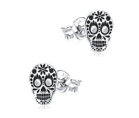 Mexican Sugar Skull Style Silver Ear Stud STS-5215